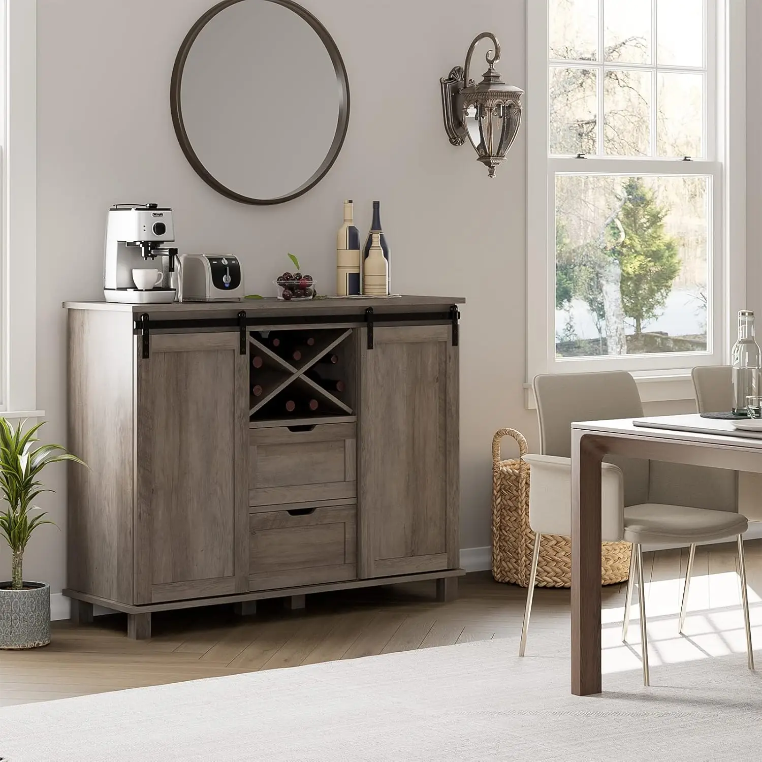 Buffet de ferme avec rangement, armoire à café-bar, armoire à vin française ou avec portes de grange coulissantes