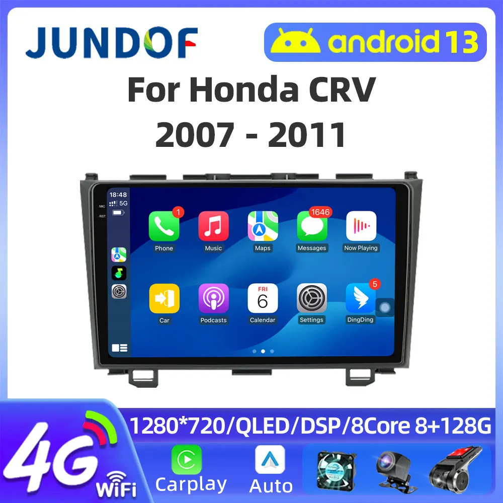 

JUNDOF Android 13 Car Radio for Honda CR-V 3 RE CRV 2007-2011 Multimedia Video Player 2 Din Carplay DVD Head Unit Stereo Wifi AM