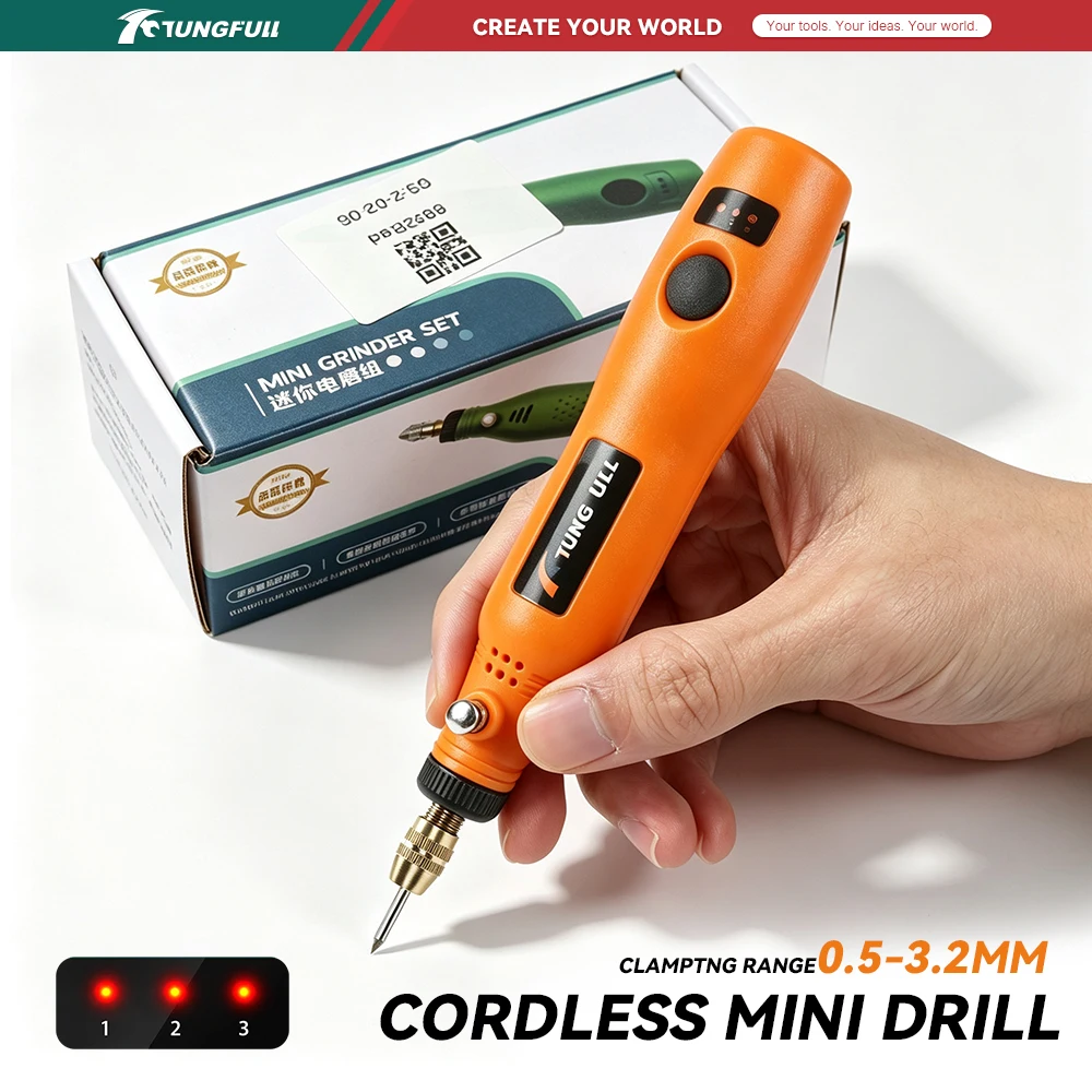 TUNGFULL Handheld DIY Rotary Tool Cordless Mini Electric Grinder for Wood Metal Plastic Polishing Carving Drilling Multi-Purpose