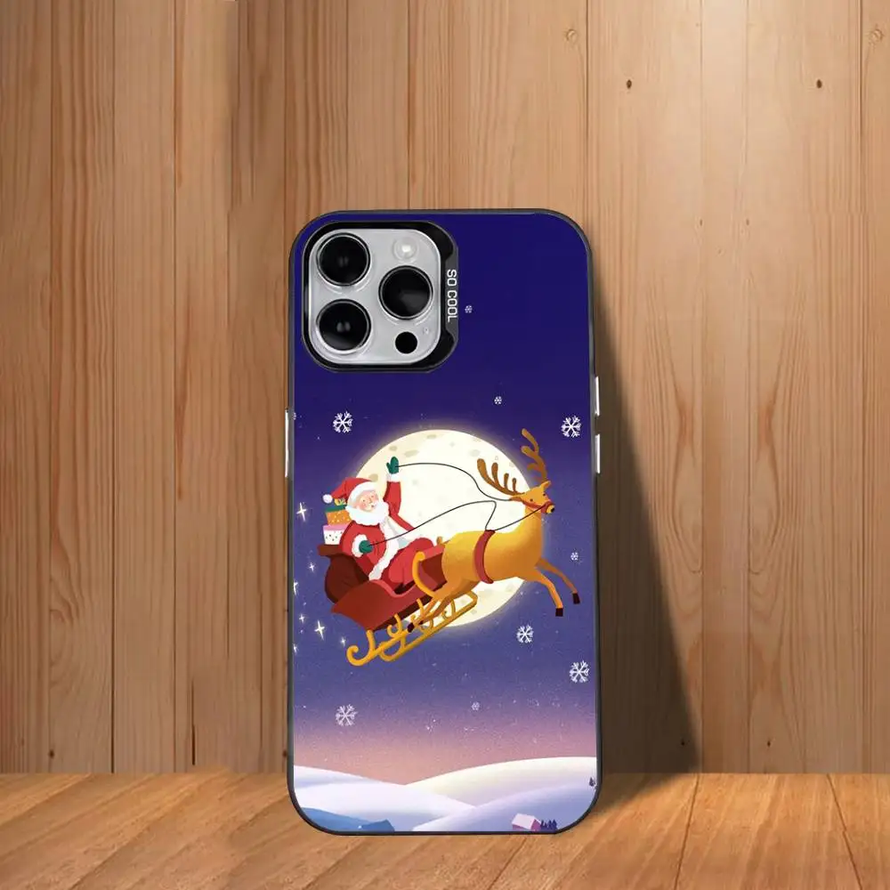 حافظة هاتف C-Christmas-ES سانتا كلوز لهاتف آيفون 17,16,15,14,13,12,11,Mini,Pro,SE,MAX غطاء أبيض غير لامع مقاوم للصدمات