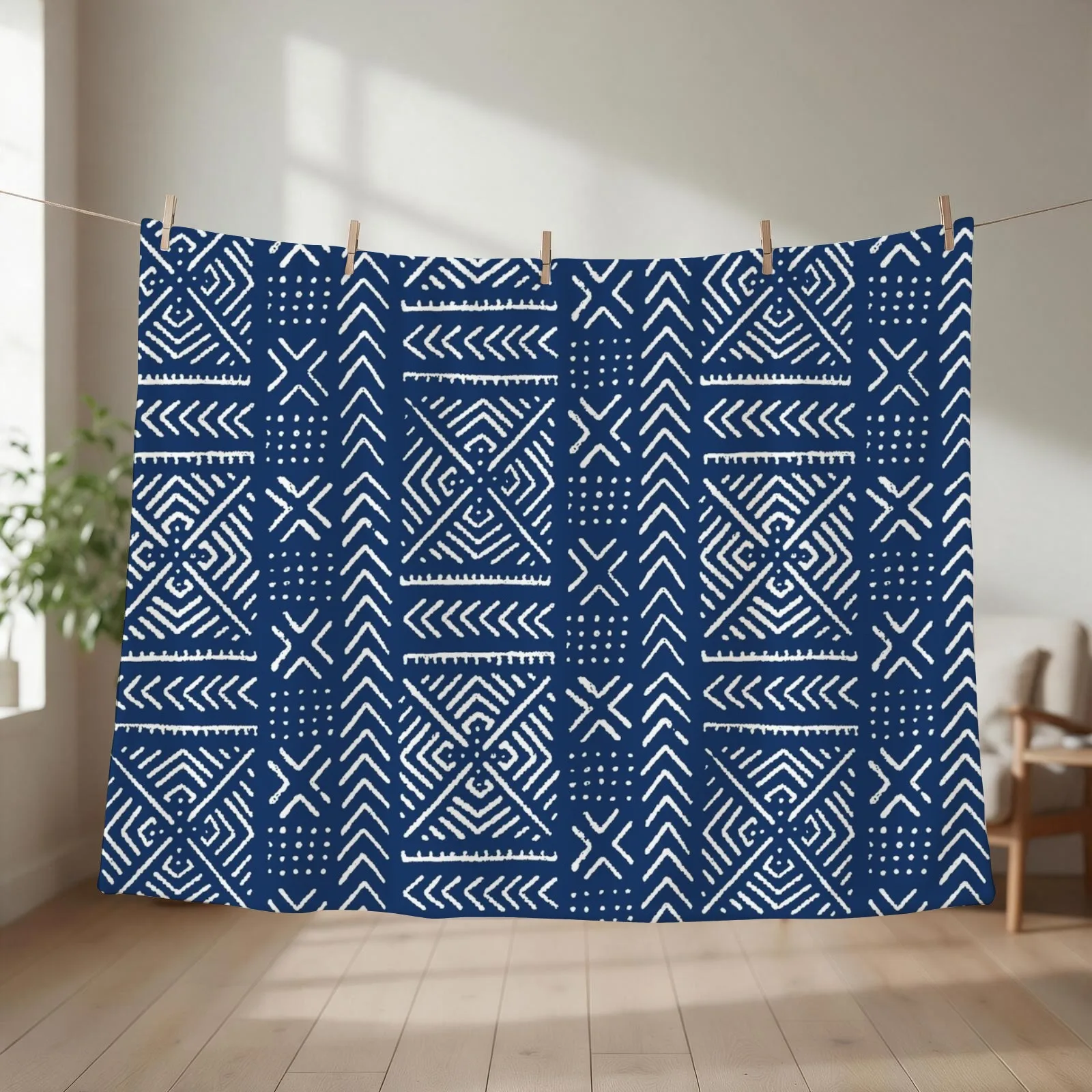 Line Mud Cloth // Dark Blue Throw Blanket Thin Flannel Fabric Shaggy halloween Blankets