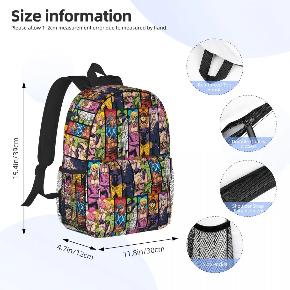 Jojo's Bizarre Adventure Logo Japan Anime Manga Backpack Student Boys Girls BookBag Men Women School Bag Computer Shoulder Bags