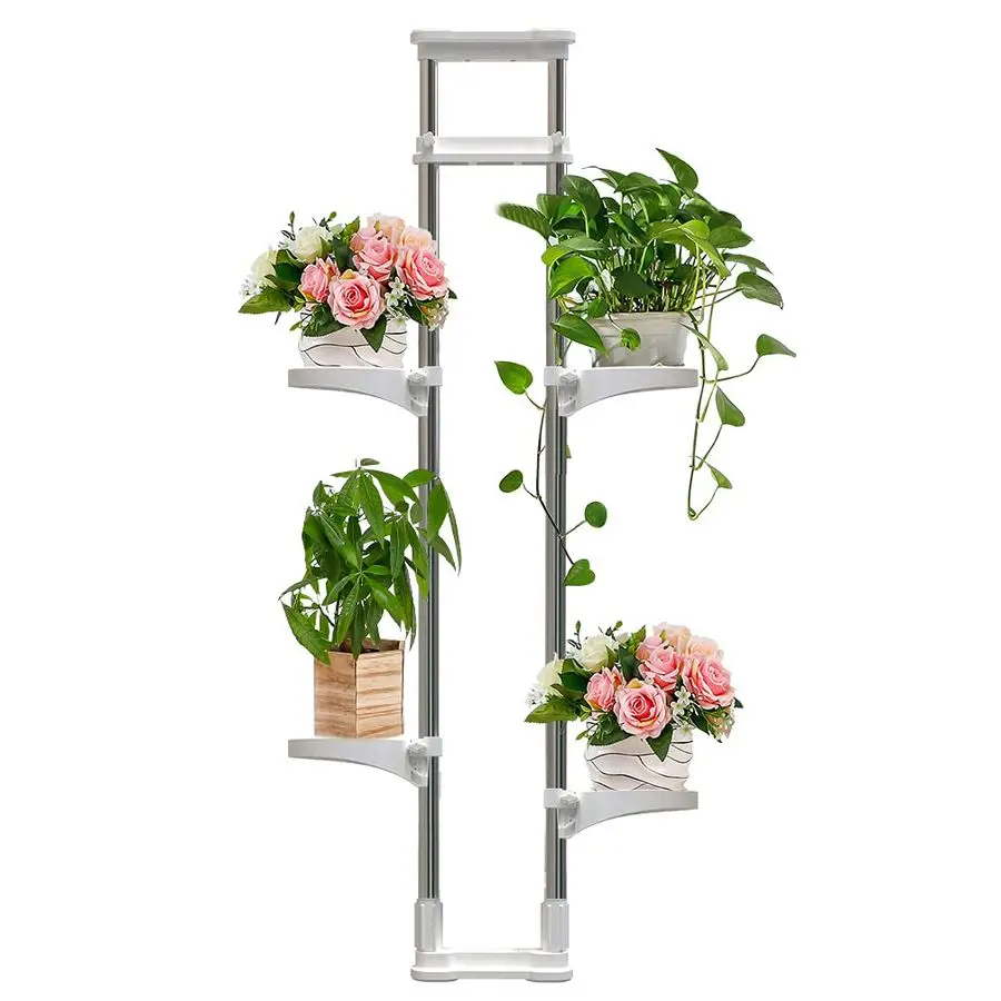 Indoor Window Plant Stand Metal Double Pole Storage Shelf Flower Pot Display Rack Holder Planter Extention Rods Home Decor with