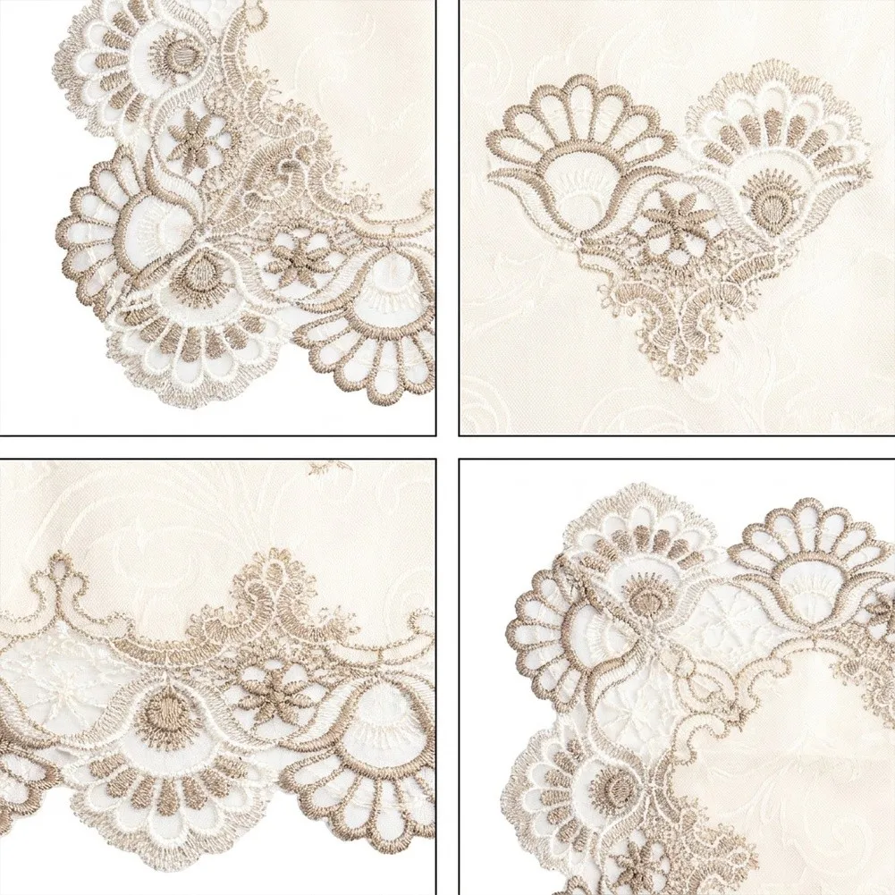 2 Piece Embroidered For Tablecloth with Floral Design and Lace Border for Coffee For Table and Dining For Table