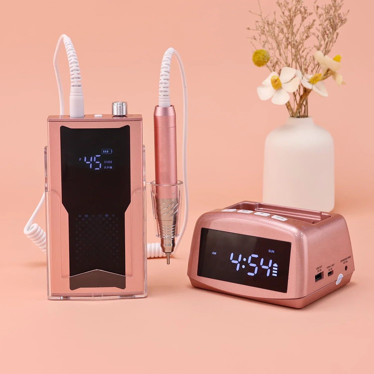 85W Oplaadbare Nagelboor Draagbare 45000 RPM Draadloze Borstelloze Elektrische Nagelboormachine Manicure met Klok Oplaadstation