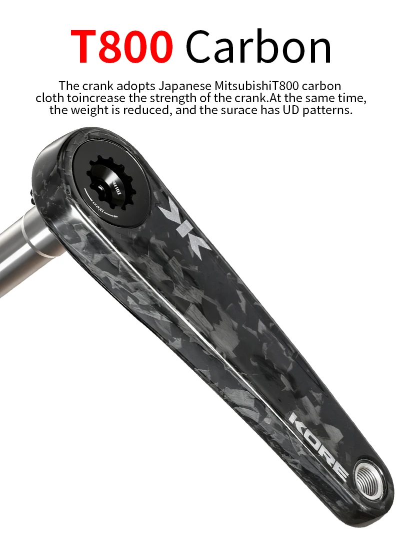 KORE T800 Carbon-Rennrad-Kurbelgarnitur, 345 g, ultraleicht, 24 mm Achsspindel aus Titanlegierung, für Shimano für SRAM Hollowtech – Detail 4