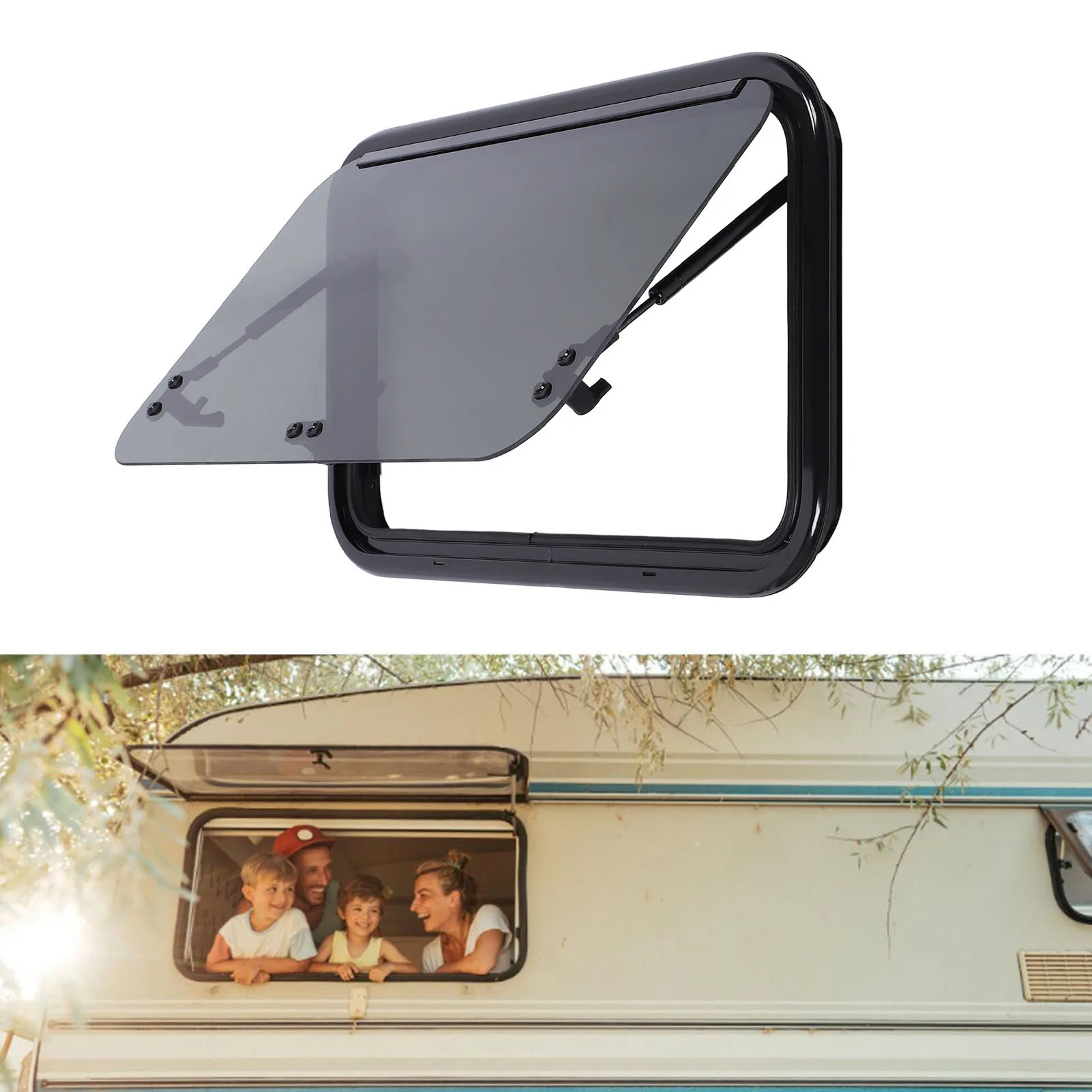 28X16 بوصة RV نافذة إطار من سبائك الألومنيوم الزجاج المقسى حجب الشمس مع قضيب دعم هيدروليكي للمقطورة متنقل #3