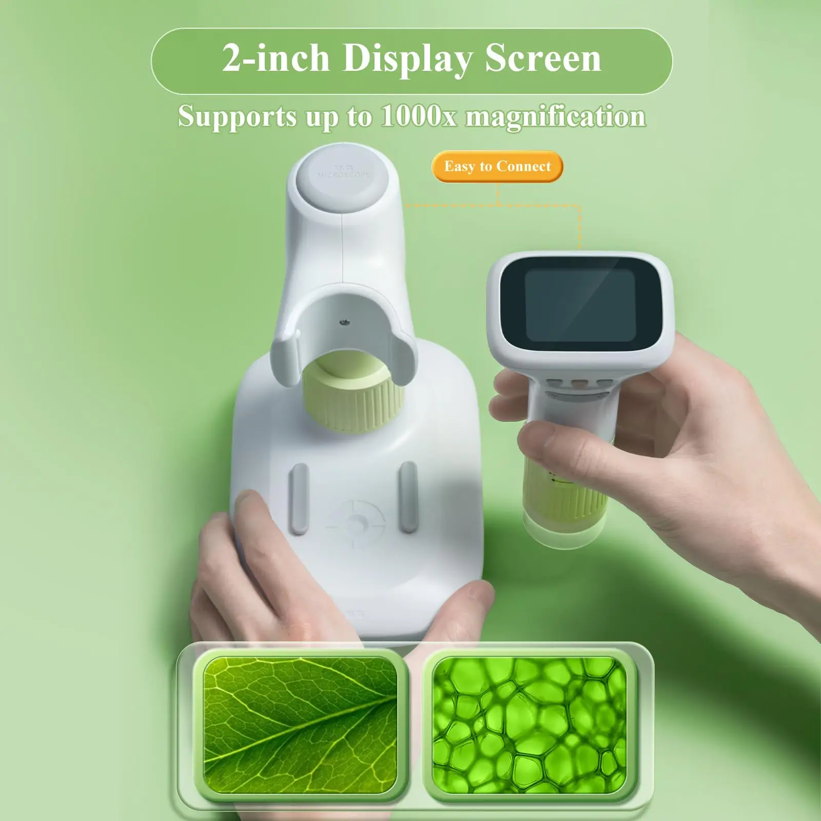 M&G Microscope for Kids, 1000X Portable Handheld Microscope with Base, 2" HD Screen Pocket Microscope with USB, Support Camera