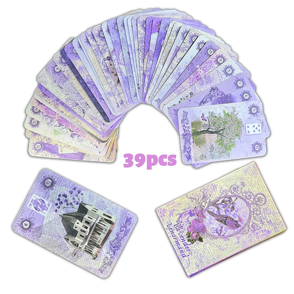 Lavender Lenormand Cards Deck 39pcs Vintage Purple Oracle Tarot for Divination Fortune Telling Beginner Spiritual Board Game
