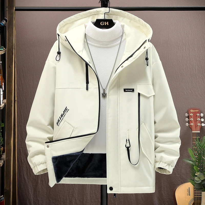 

Hooded Jaet Men's Autumn Winter Thiened Fce Parka Coat Teenage Cool Splicing Warm Winter Clothes Cotton Clothes