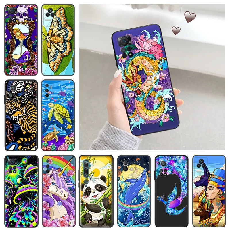 Soft Case for Redmi Note 11S 10S A3 10C 10A Xiaomi 14 11T Pro 10T 10 11 Abstract Hourglass Panda Dragon Black Phone Cases Cover