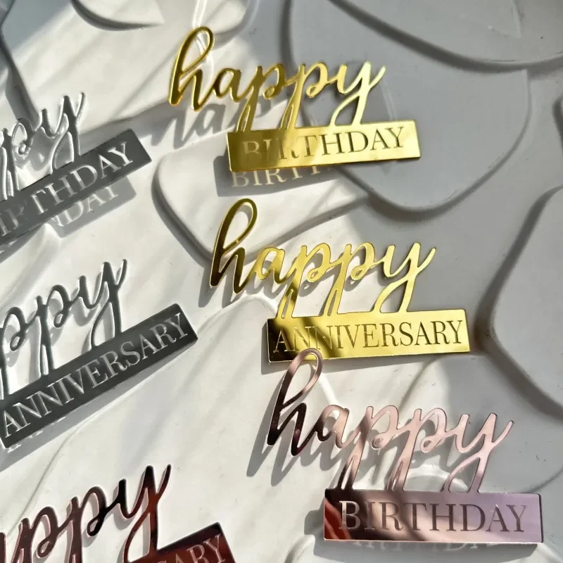 Acrylic Side Happy Birthday Cake Decoration Happy Anniversary Cake Topper Party Supplies Baking Decorating Accessories