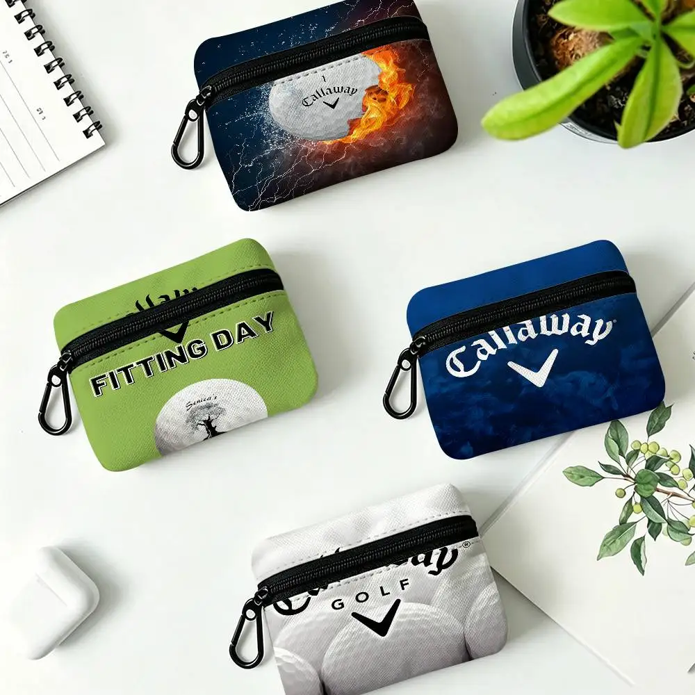 C-Callawayss Logo Mini Hanging Oxford Cloth Coin Bag Durable Zipper Key Card Pouch With Carabiner