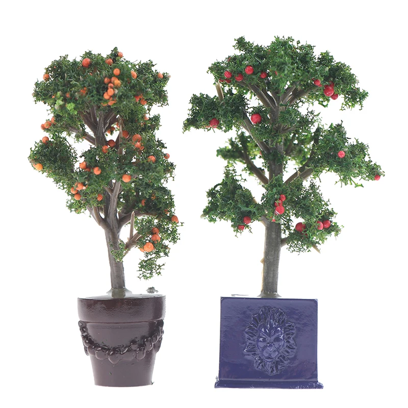 1Pc Dollhouse Miniature Potted Fruit Tree 1:12 Mini Simulation Potted Plants Doll Decor Doll House Accessories-Toy