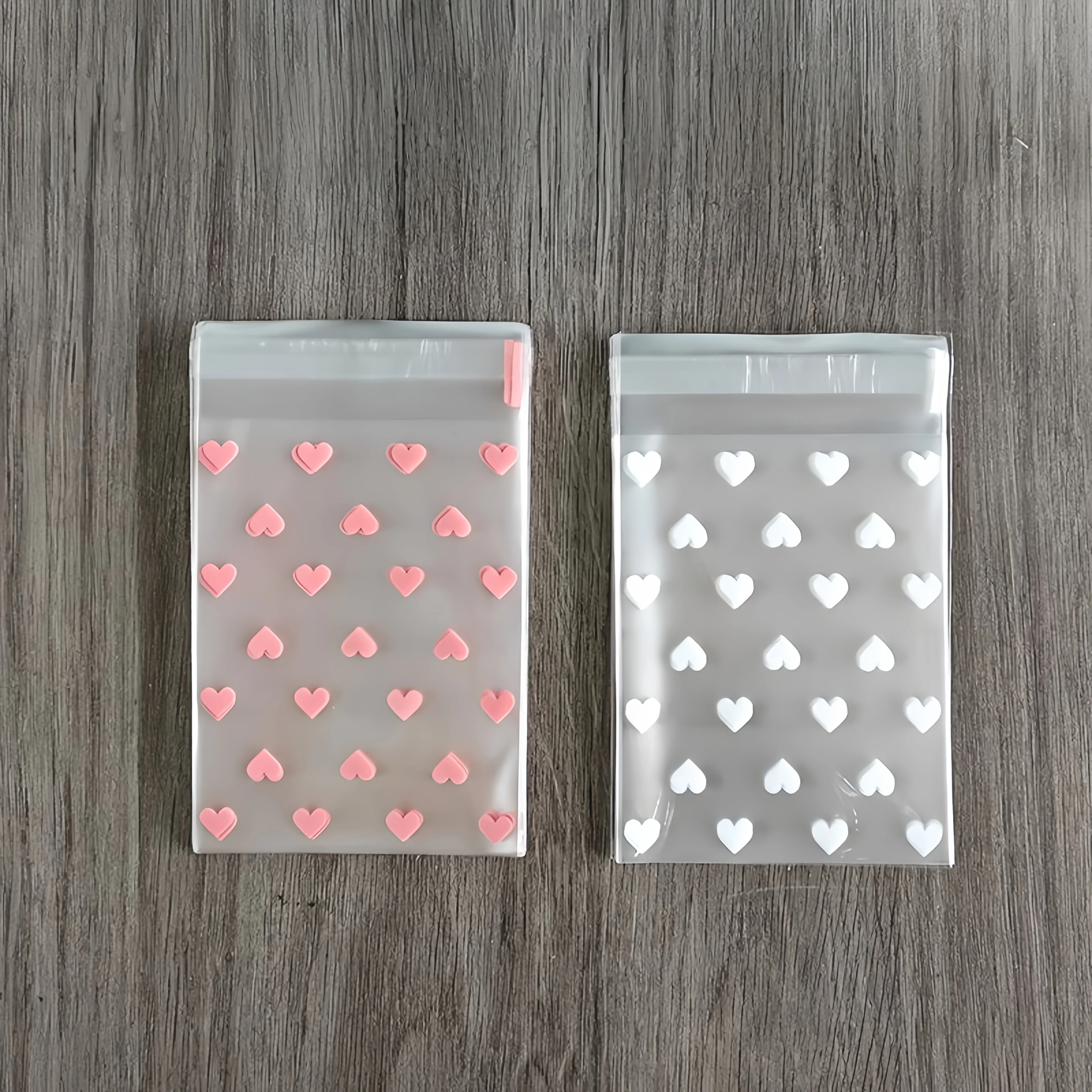50pcs Love pattern self-adhesive bag, transparent small self sealing bag, suitable for gift and small card packaging
