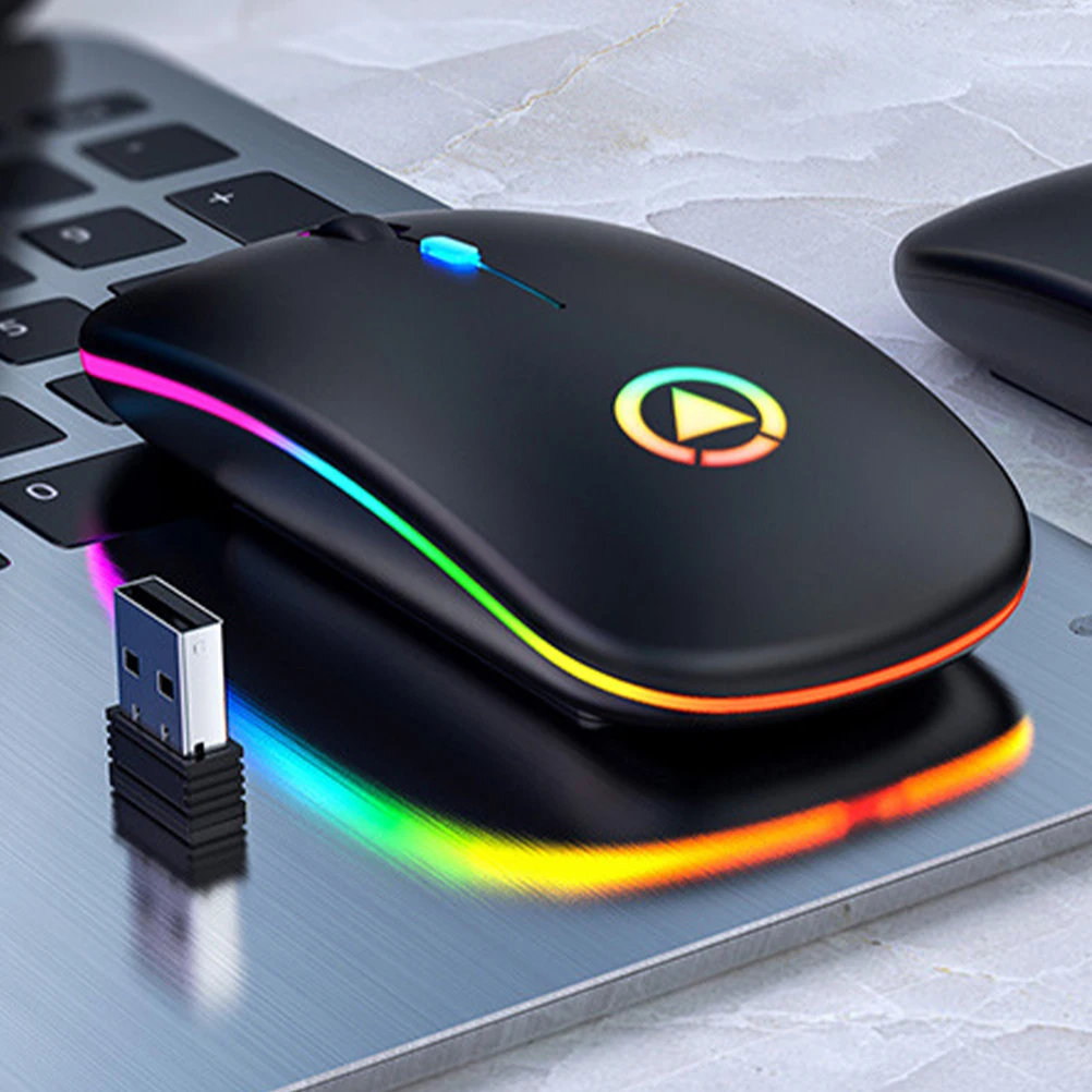 

1 шт. беспроводная игровая мышь RGB с отключением звука, перезаряжаемая эргономичная компьютерная мышь для профессионалов (черная)