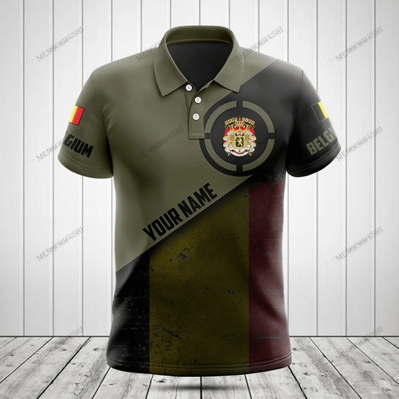 Camisetas POLO personalizadas con bandera de Bélgica, color verde militar, camisetas de manga corta a la moda para hombre, ropa de calle informal para uso diario, Jersey suave