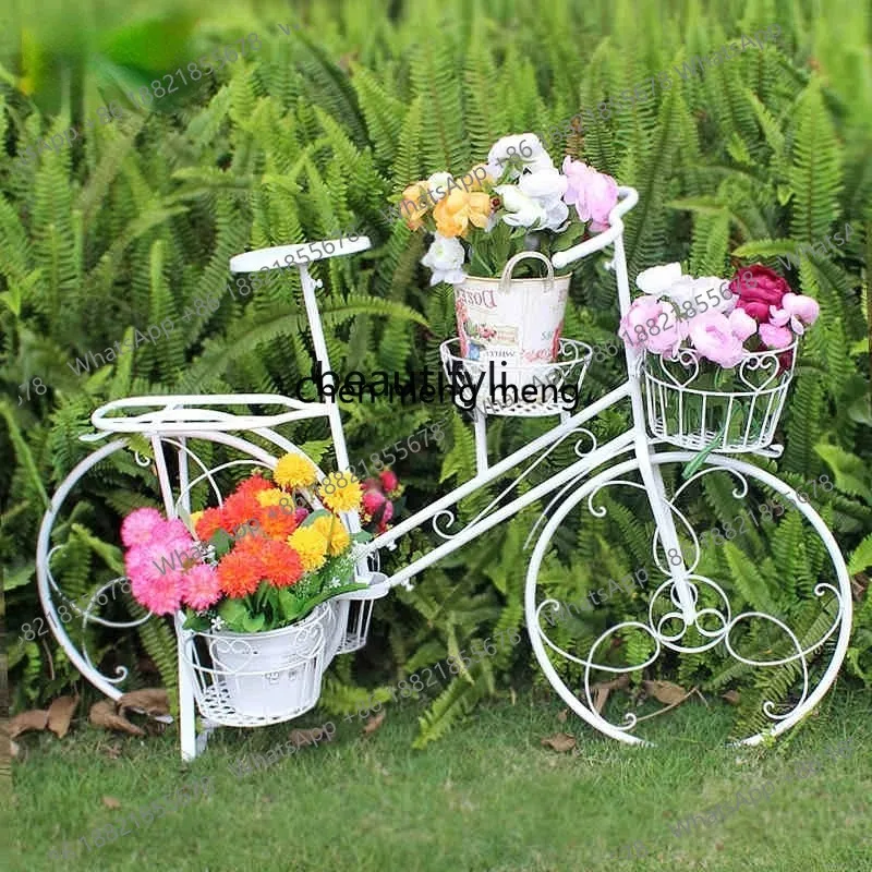 ss26 YJ Outdoor European-Style Wrought Iron Bicycle Flower Rack Balcony Courtyard Shop Window Decoration Decoration