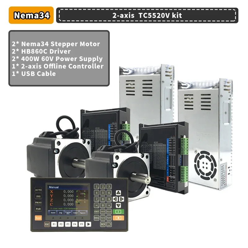 1-3 Axis Nema34 Stepper Motor Drive Power Supply Controller Kit 4.5/8.5/12NM 86mm 6A & Mach3/Offline Controller for CNC Router