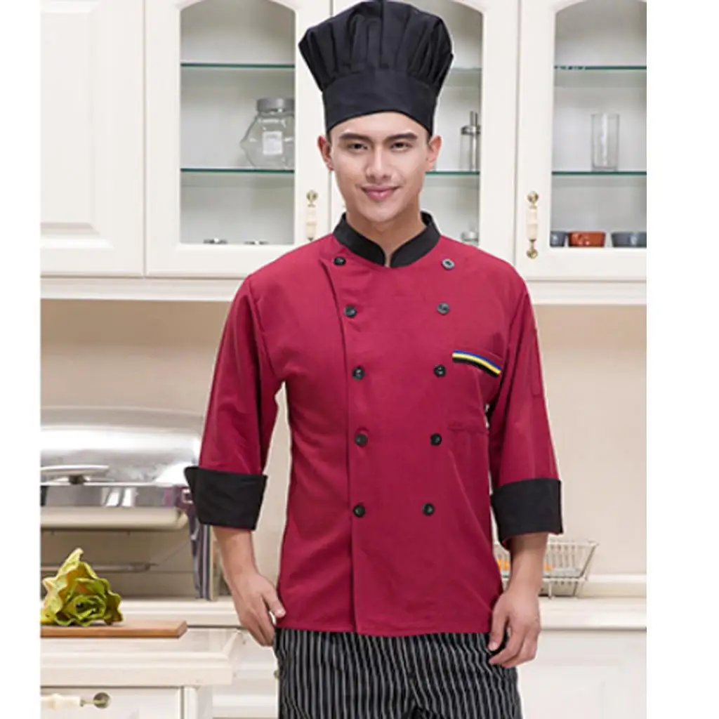 

Unisex Long Sleeve Chef Uniform Double Breast Design Breathable Fabric Coat for Restaurant Kitchen Waiter Work