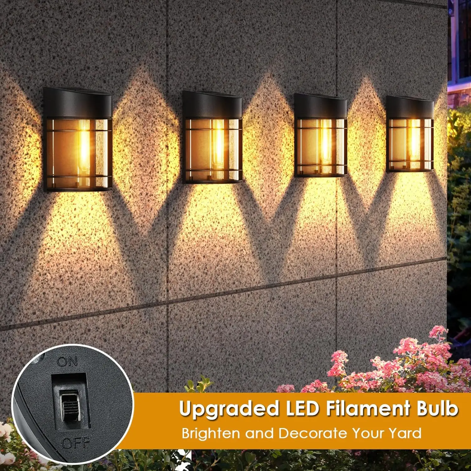 

2 pc outdoor solar fence light, LED solar landscape light, waterproof wall light decoration foyer, backyard garden, warm light