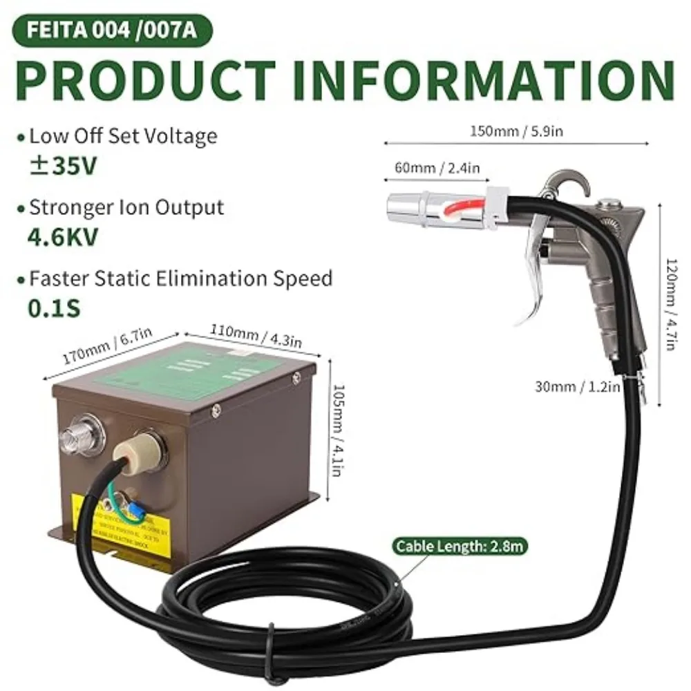 SL-004 Anti-static Ion Air Gun Static Eliminator Equipped with SL-007 High Voltage Generator, 110V & 220V Optional