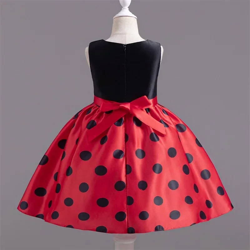 New Kids Girls Dress Polka Dot Sleeveless Dress for 3-8Y Children Bow Birthday Party Princess Dresses Summer Minni Mouse Clothes