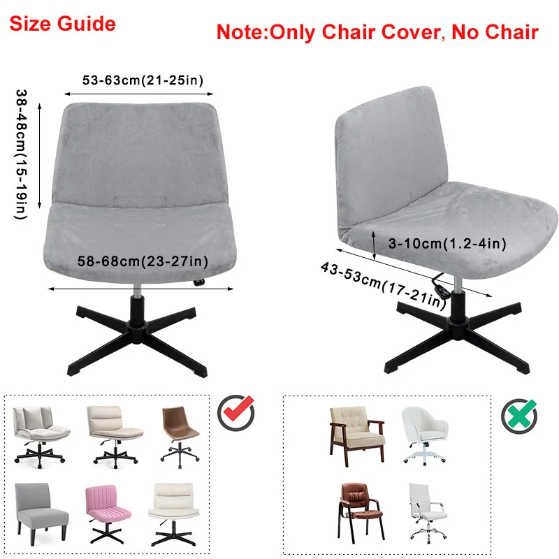 Armless Chair Cover Criss Cross Legged Office Desk Chair Slipcover Solid Color Mid-Back Accent Wide Seat Computer Chair Covers