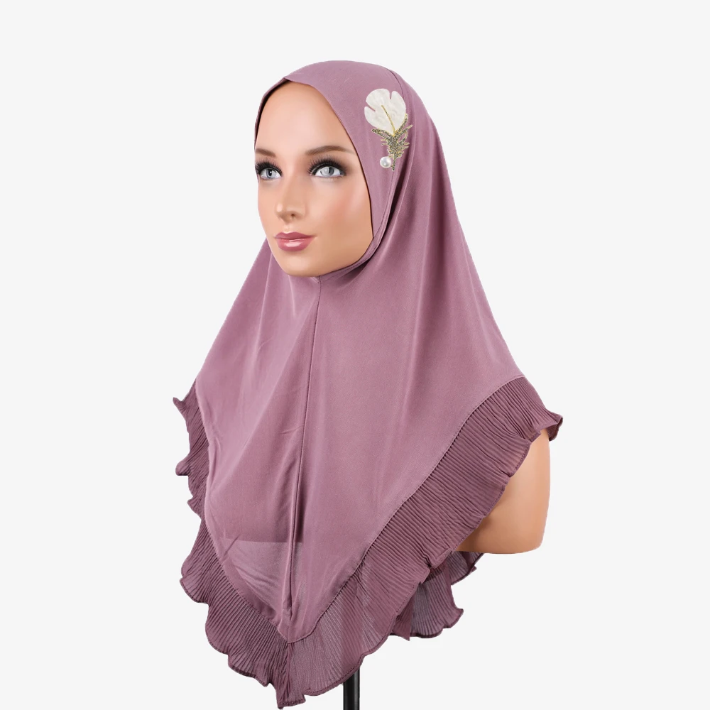 Beige Instant Muslim Hijab Brooch Set Breathable Turban Shawl High Quality Solid Headscarves Pin Daily Gifts Wholesale RIMAIRE