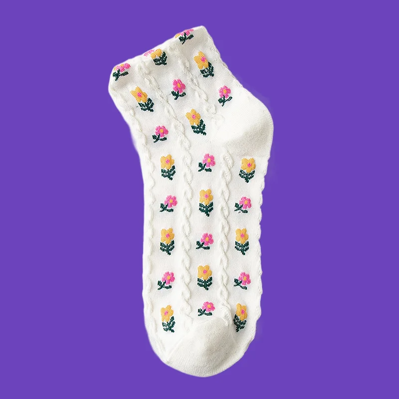 5/10 Pairs Cotton Socks College Style Short Tube 2024 Women's Student Socks Sweet Small Spring and Summer Floral Girls Socks