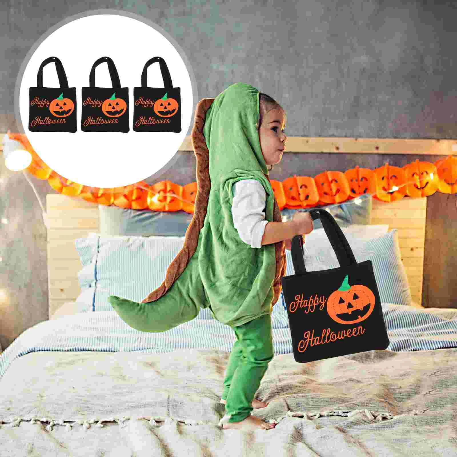 

3 Pcs Halloween Tote Bag Snack Candy Pouch Nonwovens Spider Non-woven Fabric Portable Shopping Child Storage Treats Gift