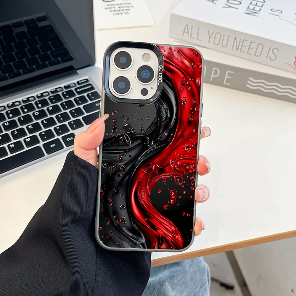 

Red and black flowing design phone case for iPhone 16 15 14 13 12 11 Pro/ Max/Plus shock-proof rear cover anti-fingerprint