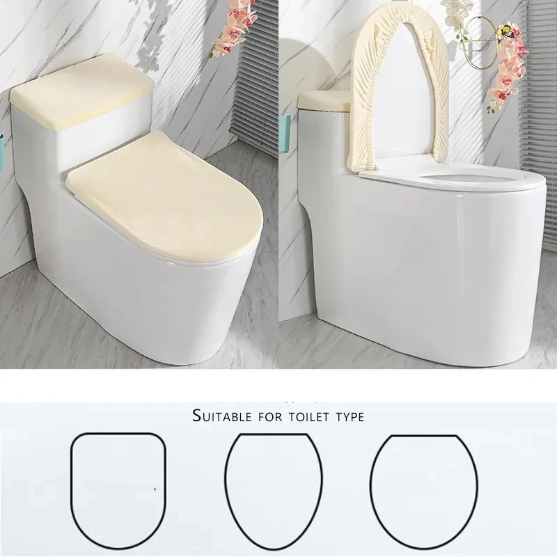 Universal Velvet Stretch Bathroom Toilet Lid Cover and Toilet Tank Lid Cover Set Soft Closestool Seat Case Bathroom Winter Pad