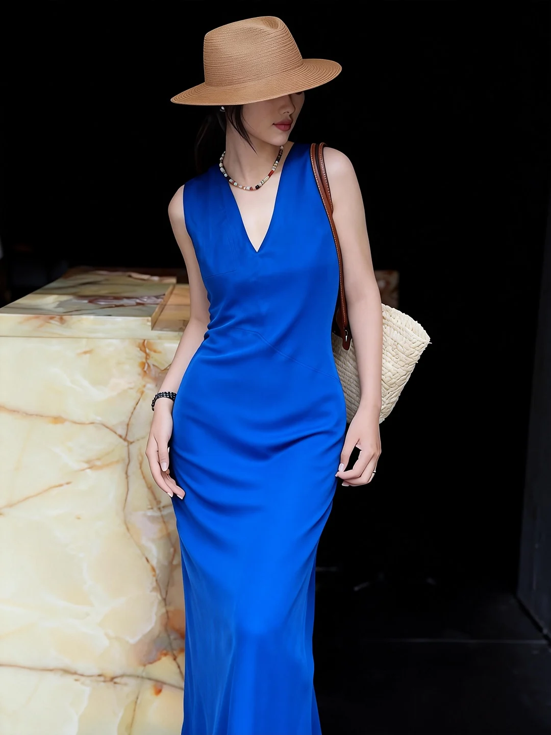 

Ele Blue Slimming Long Dr Women's Faion Spring 2026 Sexy Casual V-Ne Svel Cotton Fairy Skirt Fit Bodycon