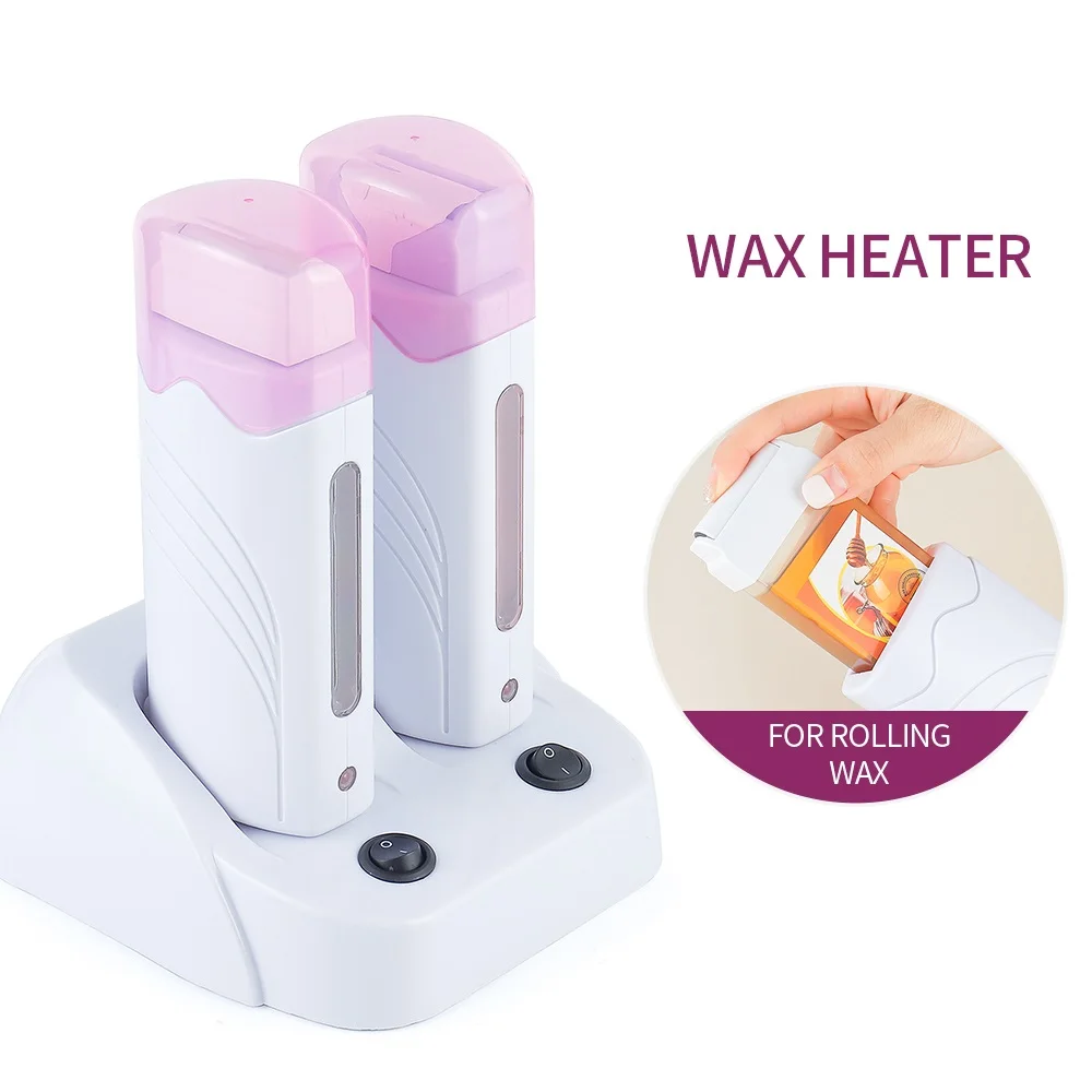 Dual Base Electric Wax Heater Set Double Base Depilatory Heater Hair Removal Waxing Warmer Roll on Wax Heater Roller Epilator