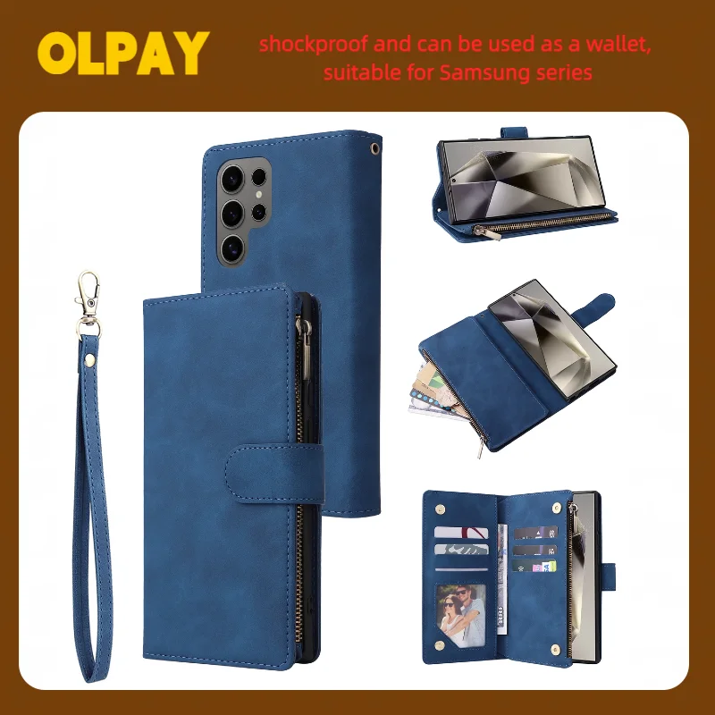 

OLPAY Leather Case For Samsung Galaxy S25Ultra S25Edge S25FE S24Ultra S23 S22 S21 S20 S10 S9 Plus Protect Phone Cover With Slots