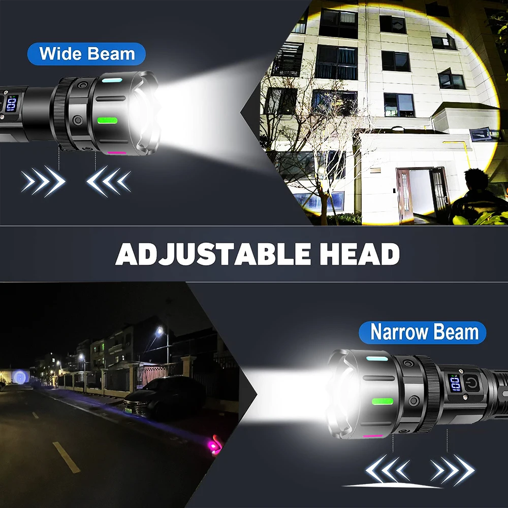 Strong Light Tactical Torch High Power LED Flashlight USB Rechargeable Waterproof Zoom Lantern Outdoor Camping Long Range Lamp