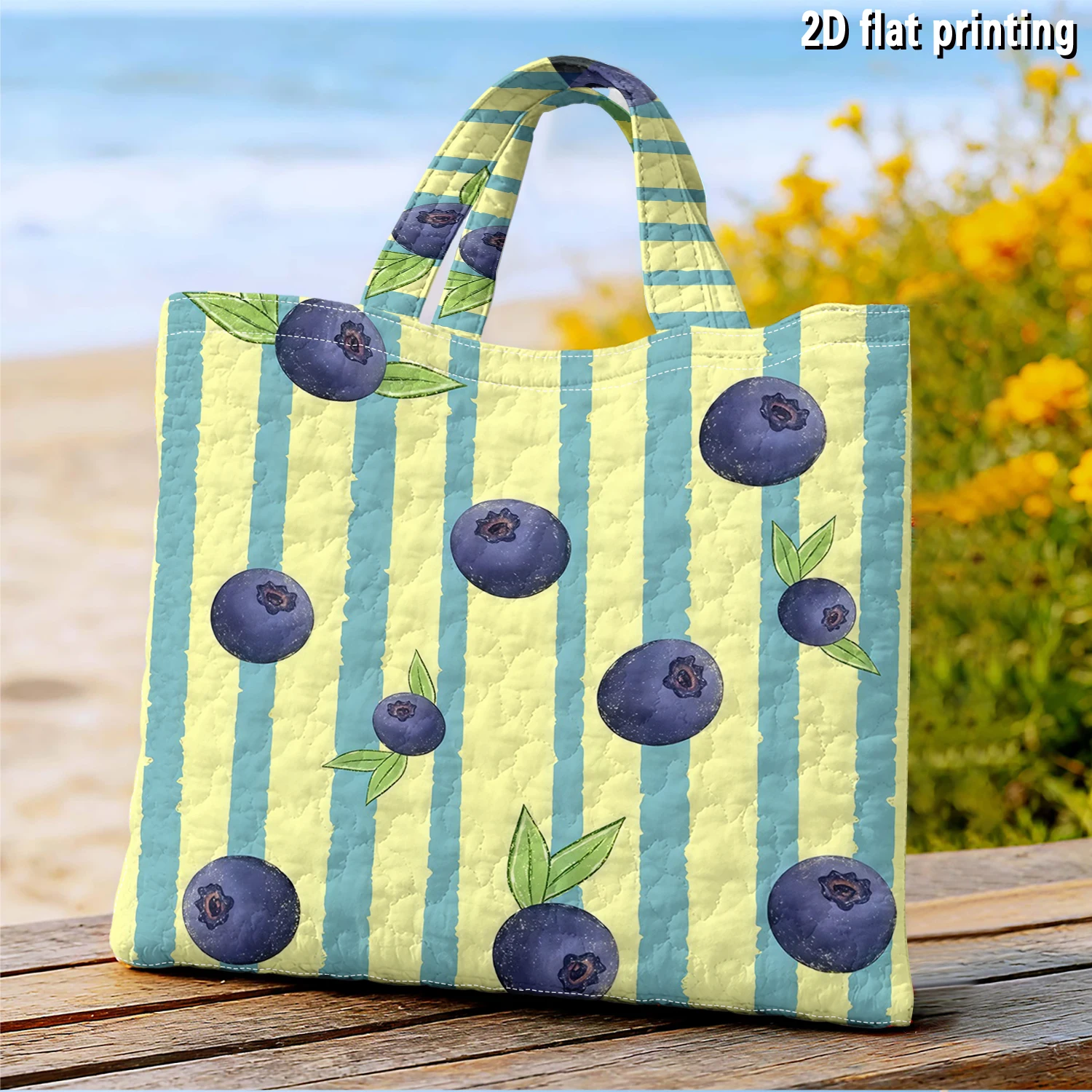 Blueberry Pastel Stripe Women canvas shoulder bag Dual-Side Printed Tote Bag shopping bag Fashionable and fun gift handbag