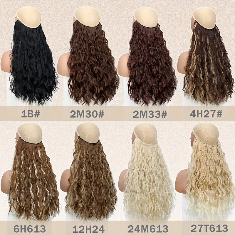 18Inch Synthetic Long Wave Curly Invisible Hair Extensions Fish Line Halo Hairpiece Heat Resistant For Women Daily Use - view 3