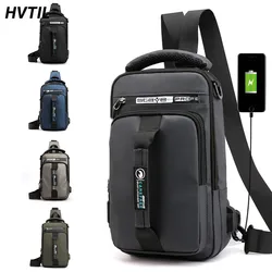 HVTIL Fashion Men Chest Bag ricarica USB Sling maschile Luxury Waterproof Single Shoulder Pack per viaggi per il tempo libero Nylon Soft Bolsas