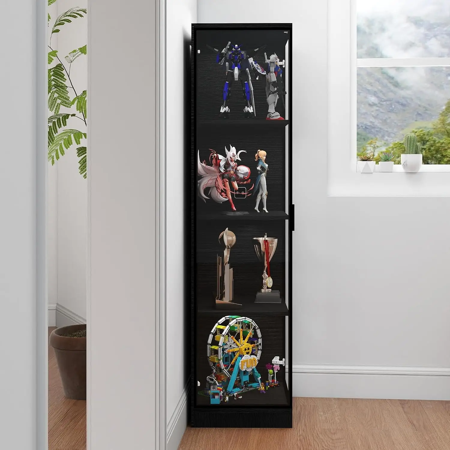 Brand new Auro Home 4-Tier Display Cabinet with 3color Light& Human Body Sensor Black