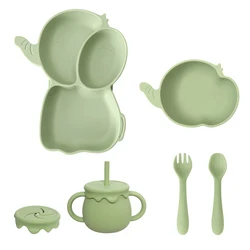 4/5/6 PCS bavaglini per bambini senza BPA ciotole per elefanti dei cartoni animati piatti cucchiai set di forchette bebe cup piatti per la cena alimentazione roba per bambini