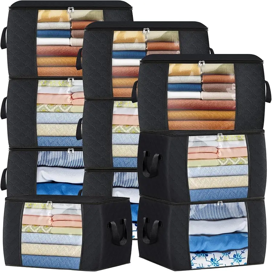 

90L Clothes Storage, Foldable Thick Fabric Blanket Storage Bags, Containers for Organizing Bedroom, Closet, Clothing, Comforter,