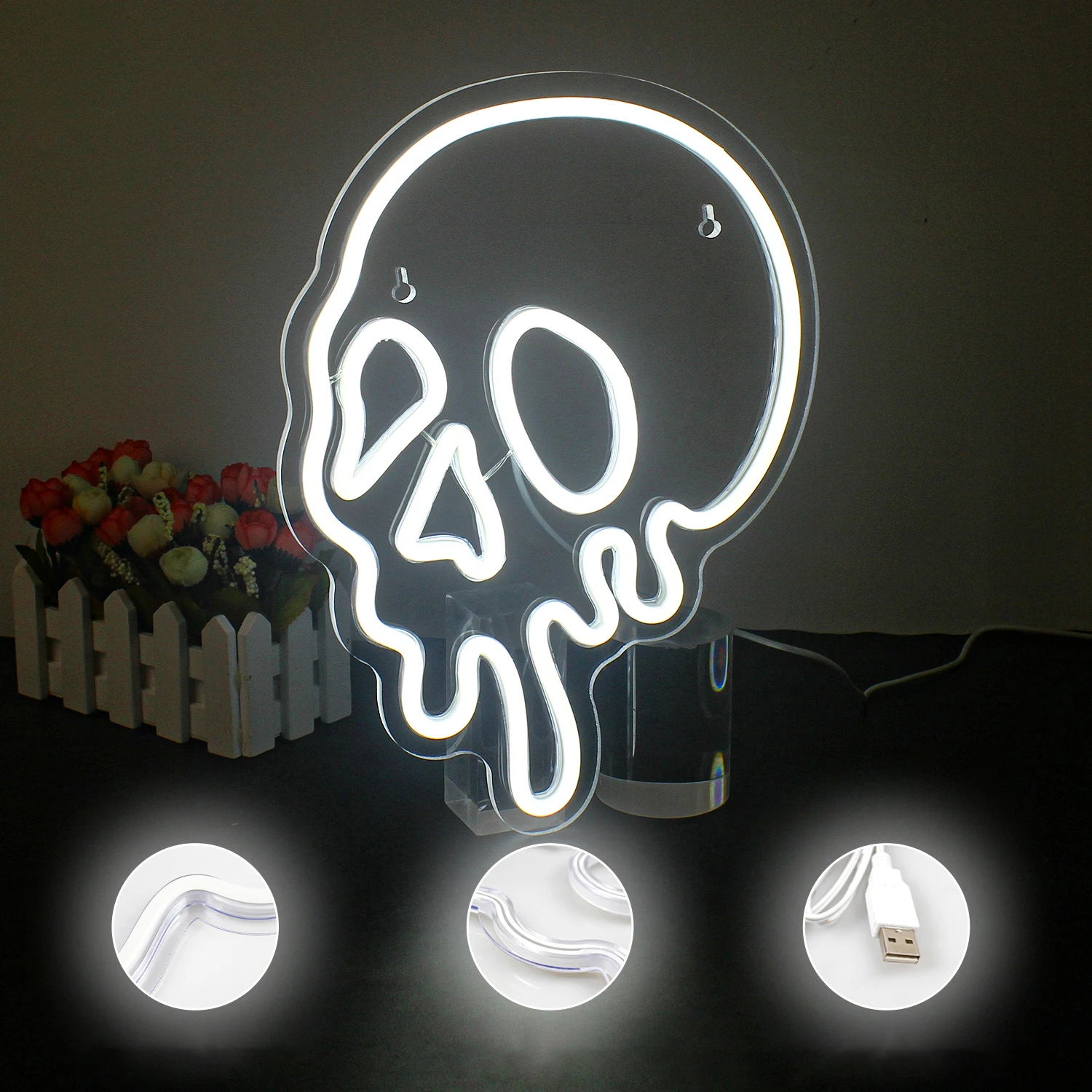 Imagem -04 - Derreter Crânio Neon Signs For Wall Decor White Led Lights Halloween Room Decoration Esqueleto Sign Lamp Festa Casa Quarto Bar