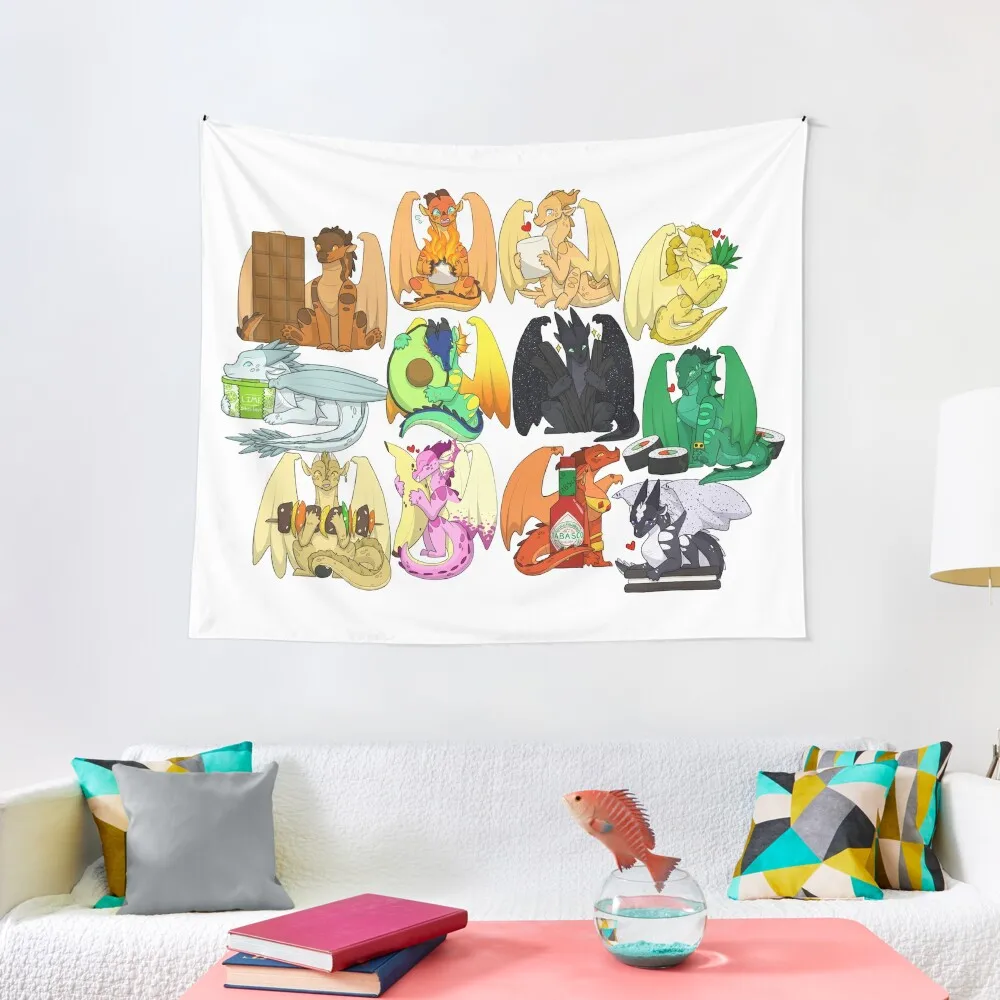 

Wings of Fire Chibis with FOOOOD Tapestry Tapete For The Wall Decoration Room On The Wall Decoration Wall Tapestry