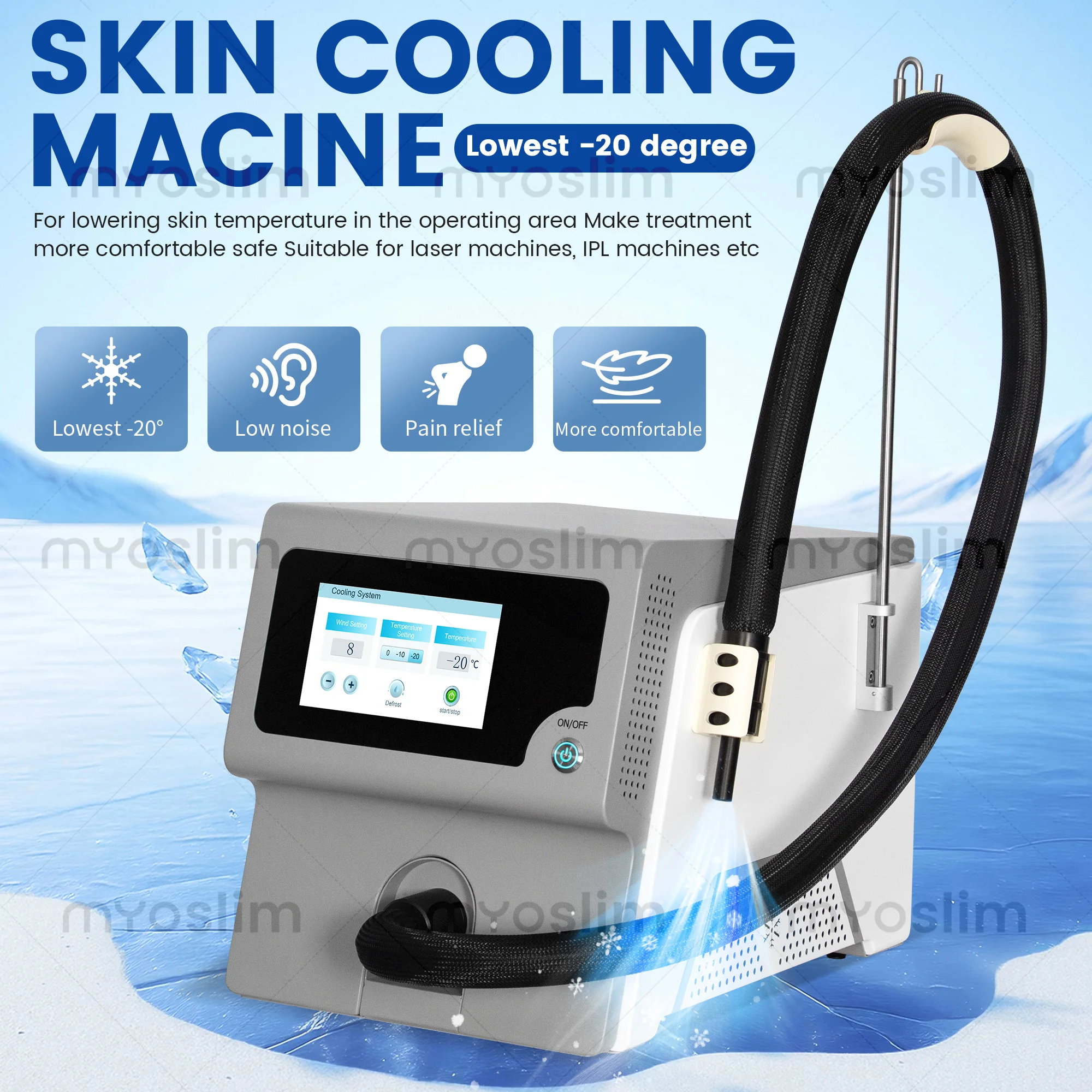 ColdAir Professional Skin Air Cooler System Skin Cooling Machine for IPL/808 Hair Removal Pain Relief Auxiliary Device