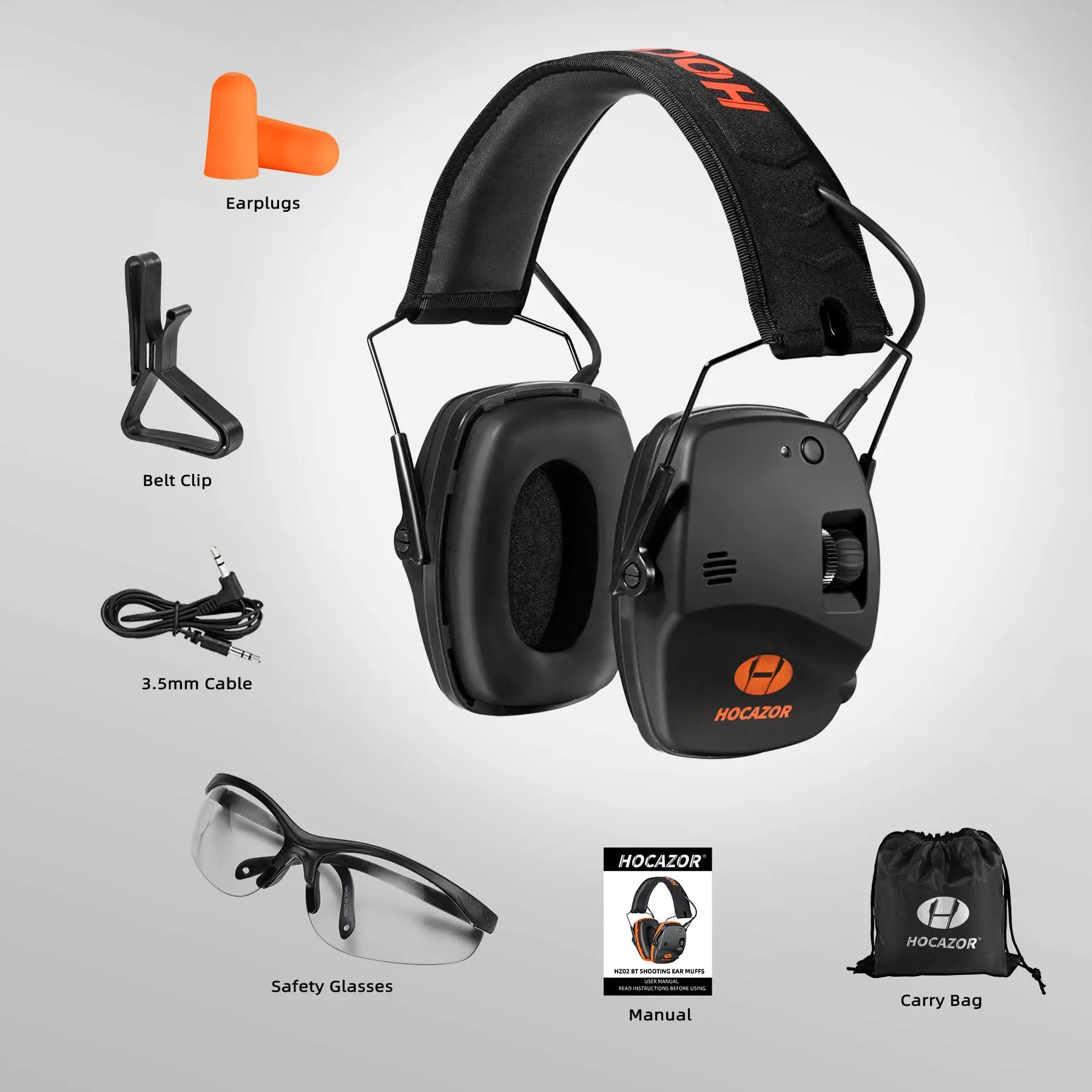 HOCAZOR Shooting Electronic Earmuffs Bluetooth Active Hearing Protection Noise Reduction Headphones for Hunting Protector