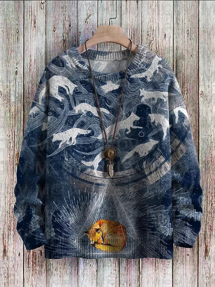 Cute Rabbits Fox Hedgehogs Deer Art Pattern Print Casual Knit Pullover Sweater Men\'s For Women\'s Pullover