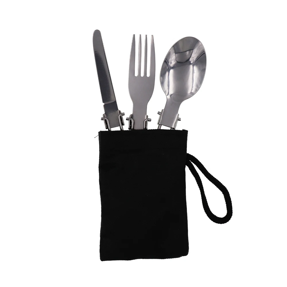 New Outdoor Stainless Steel Folded Fork Spoon Knife Picnic Camping  Dinnerware Tableware