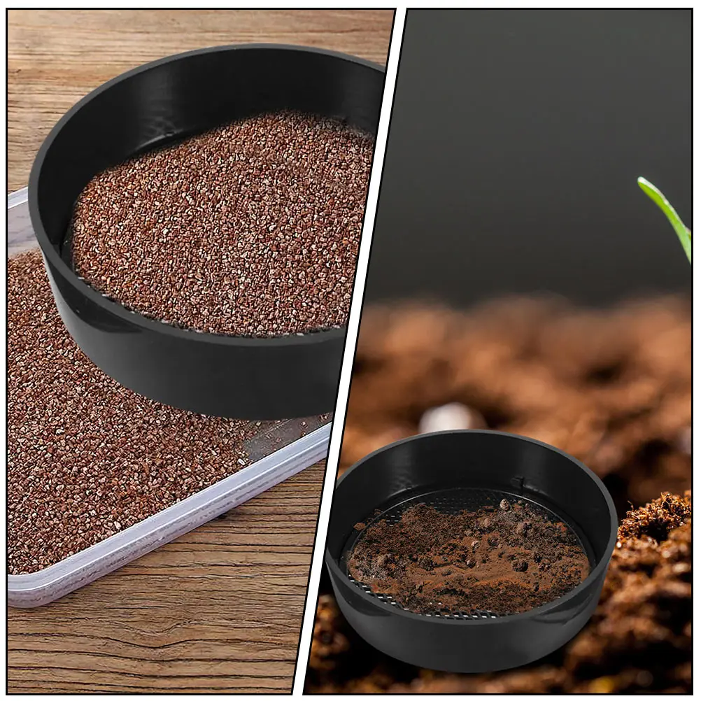 

4 Sets Black H held Soil Sieve Plastic Sifting Pan Kit for Mini Garden Lightweight Compact Gardening Tool Shovel Spade